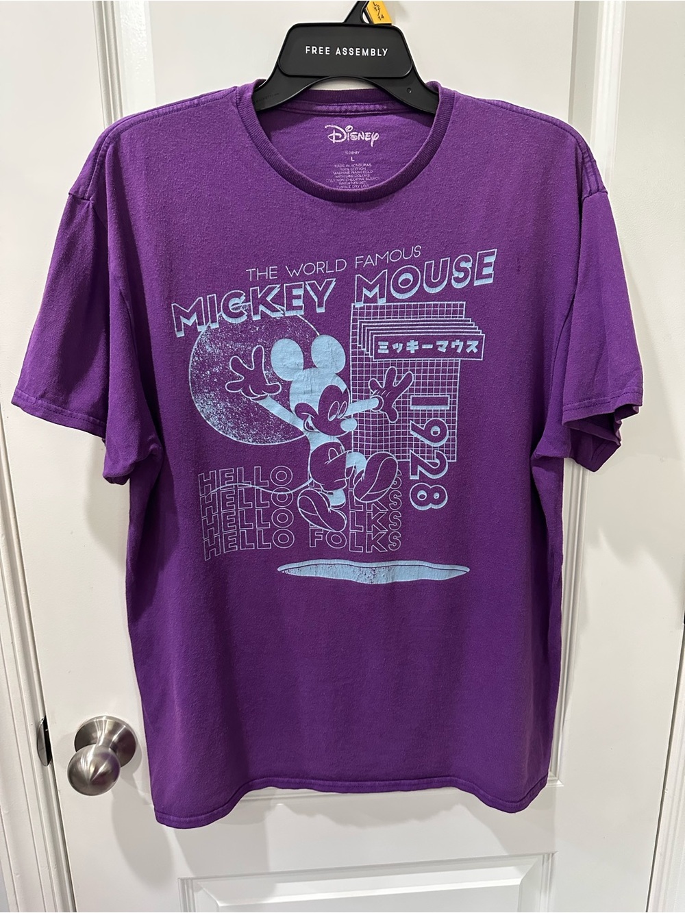 Disney Mickey Mouse Purple Graphic Tee Hello Folks 1928 Adult Large